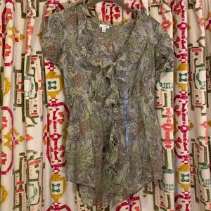 Anthropologie Pastel floral blouse with ruffles